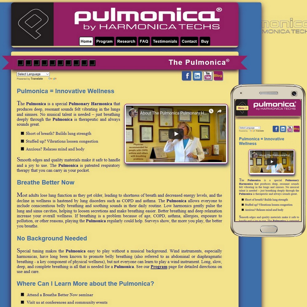 Website for Pulmonica.com - a special Pulmonary Harmonica