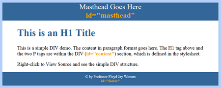 Click to see the actual Webpage using Divs